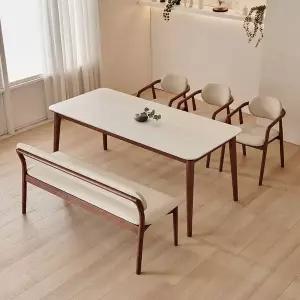 [신세계라이브쇼핑]동서가구 로라 6인용 원목 세라믹 식탁 세트 1800 (의자3+3인 벤치1) DF927595