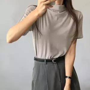 [옷자락]여성 반목티 겨울 반팔 이너 레이온 스판 티셔츠