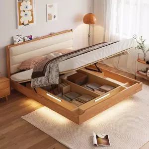 슈퍼싱글 침대프레임 LED 고무나무원목 GO55 수납형