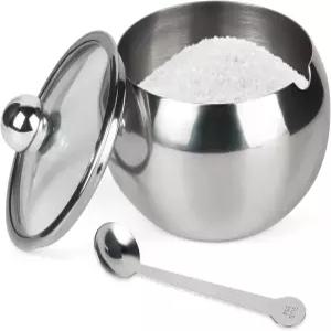 아시카 슈가 볼 투명 뚜껑과 숟가락이 있는 스테인리스 스틸 포트 가정 및 주방용 드럼 모양 작은 조미료