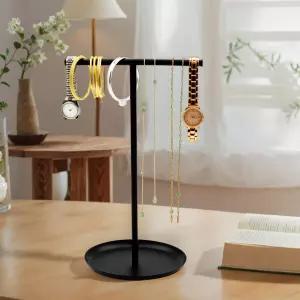 Qlirovix 목걸이 홀더 스탠드 작은 보석 정리함 12.4인치 높이 목걸이용 T자형 테이블탑 디스플레이 블랙