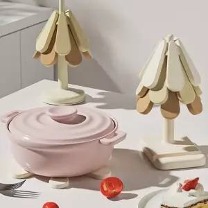 ( )JIYU 실리콘 트리나무 냄비 고온내성 거치대 단열 받침 접이식 집들이 개업 신혼 인테리어 소품