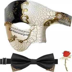 오페라의 유령 남성을 위한 인크레데코르 가면극 하프 페이스 마스크 보우티 할로윈 파티를 베네치아 가면