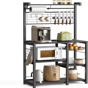 자석 나이프 홀더 종이 와이어 바스켓 8개의 후크 정리함 및 보관함 바스켓이 있는 베이커 랙 에본화 오크