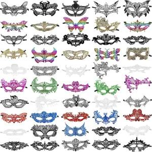 할로윈 가면을 위한 50개의 레이스 마스크 베네치아 여성 카니발 파티 코스튬 볼