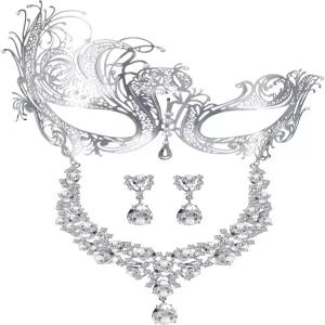 스랏테 가면극 마스크 세트에는 여성 의상 액세서리 코스프레 파티를 위한 목걸이 귀걸이 할로윈 베네치아