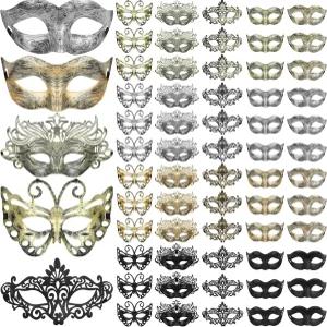 스랏테 60개 할로윈 가면극 대량 빈티지 골동품 가면 카니발 파티 코스프레 성인 베네치아