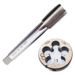 M15x1.25mm HSS 미터법 탭&다이 세트 오른손잡이용 기계식 직선 홈 나사 탭 다이 드릴 수공구