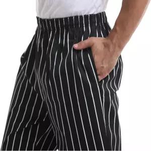 GLSEZID 남성 면 블랙 화이트 스트라이프 셰프 팬츠와 탄력 있는 허리 레스토랑 주방 유니폼 작업용 카고