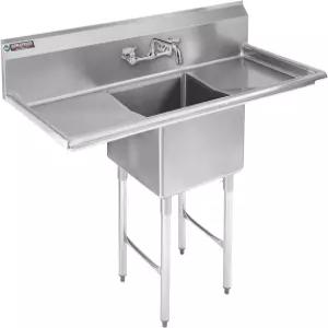 듀라스틸 상업용 스테인리스 스틸 유틸리티 싱크 - NSF 18 x 12 볼 이중 배수판 및 수도꼭지 포함 독립형
