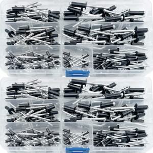 180피스 블랙 도금 알루미늄 블라인드 리벳 세트 버섯 헤드 맨드릴 네일 3.2x8/3.2x10/4.0x10/4.0x13/5x14m