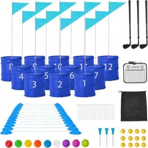 클럽이 있는 JFHID 버킷 야드 골프 게임 9홀 세트 해변 뒷마당 잔디를 위한 휴대용 로우타이드 2개와 성인