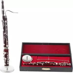 미니어처 바순 모델 스탠드와 케이스가 있는 서양 악기 장식 목재 인형집 미니 가정용 장식품 6.7인치