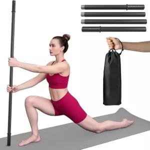 와소윤 요가 스틱 5피트 4개의 강철 막대가 있는 조절 가능한 스트레칭 미끄럼 방지 손잡이 및 운동 가이드
