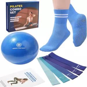 플로콘시 필라테스 볼 저항 밴드 그립 양말 바레 세트 루프 운동 5단계 스몰 요가 9인치 집에서 논 슬립