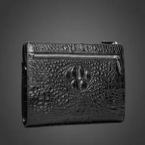 남성 천연 악어가죽 클러치백 비즈니스 서류 가방 프론트 지퍼 포인트 남성 파우치