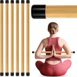 히붐 6개 26인치 요가 스틱 천연 대나무 운동 미끄럼 방지 고무 끝 스트레칭 도구 자세 교정 도구로 유연성