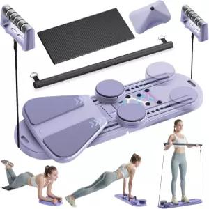 에일린코 필라테스 리포머 세트 - 홈 운동용 보드 6 in 1 휴대용 및 접이식 머신 Ab 롤러 코어 장비