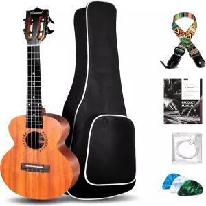 카라멜 CAM48 레드 아프리카 마호 23인치 초보자를 위한 콘서트 우쿨렐레 수제 스타터 키트