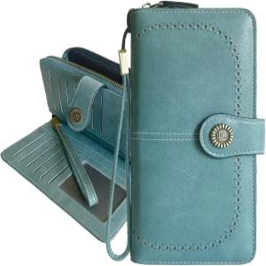 글리제 여성용 지갑 가죽 손목시계 휴대폰 클러치 대용량 롱 빌폴드 바이폴드 지퍼 신용카드 지갑(블루)