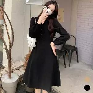 여자 외출 데이트 패션 브이넥 라인 코듀로이 A라인 허리끈 프렌치 원피스