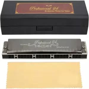 성인 학생 초보자를 위한 케이스가 있는 키 오브 G 24홀 디아토닉 하모니카 마우스 오르간 (블랙 키)