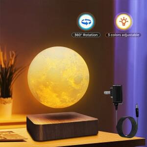 공중에 떠  달 자석 부 야간 조명 3가지 색 온도 창의적인 테이블 3D LED 램프 나무 받침대 포함 선물용 사