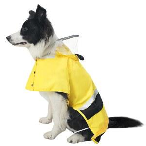 반려견 비옷, 목줄 구멍이 있는 방수 반사 조절 후드 반려견용 경량 반려동물 폰초 노란색 벌, 소형 9-13파운드