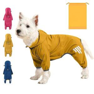목줄 구멍과 반사 스트랩이 있는 강아지 비옷 - 소형견용 조절 가능한 드로스트링 전신 커버 방수 재킷 노란색, 소형