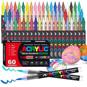 60색 아크릴 페인트 펜 마커 브러시 팁 돌 그림 나무 캔버스 돌 크리스마스 수집 DIY 달걀 공예용