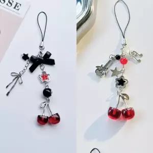 [디작소]2type y2k 체리 블랙 리본 가방 홀더 고리 키링