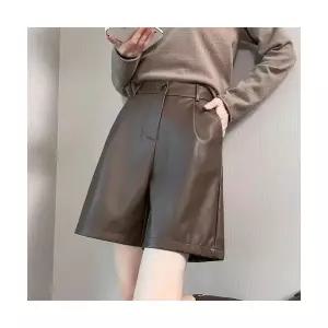 뚜에스틸로 여성 반바지 여름 블랙 PU가죽 가을 겨울 하이웨스트 슬림핏 부츠 와이드 5부 바지 ADOR4