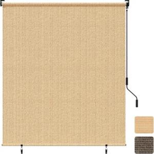 그랑데코르 야외 롤러 셰이드 6피트 높이 x 파티오 롤업 그늘막 220GSM HDPE 알루미늄 완드 오퍼레이션