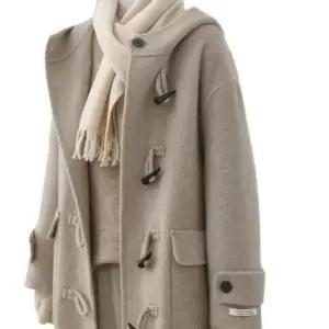 핸드메이드 울 코트 카멜 후드 오버핏 더플 떡볶이