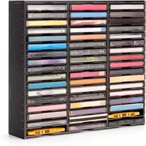 SANFURNEY 51 슬롯 카세트 테이프 보관함 데스크탑 랙 오디오 정리함 벽걸이 홀더-블랙