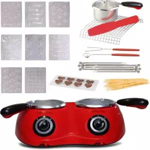 토탈 셰프 더블 포트 초콜릿 멜터 100개 이상의 액세서리가 포함된 전기 캔디 멜팅 핫 퐁듀 냄비 디핑 파티