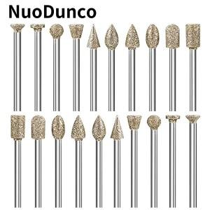 20Pcs 미니 소형 드릴 Burrs 비트 세트 Dremel 액세서리 3mm 생크로 스톤 유리 옥 조각 및 연삭 다이아몬드