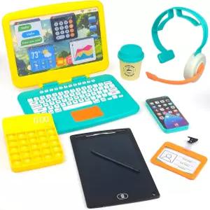 3-5-7세 를 위한 홈 오피스 세트 장난감 노트북 컴퓨터 LCD 필기 태블릿 팝 피젯 계산기 휴대폰 헤드셋 및