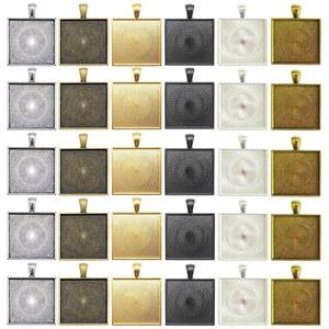 웨이 덩 펜던트 트레이 주얼리 만들기 참 세트 30개 혼합 로트 금속 합금 베젤 프레임 사각 베이스 내부 25mm