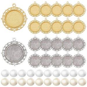 프리블로스 20세트 자수 펜던트 트레이 세트 목걸이 블랭크 원형 참 베젤 보석 제작 합금 참을 위한 베이스