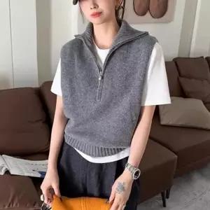 은창하프 집업 데일리 니트 조끼 여성 봄 가을 겨울 보온 사무실 실내 오버핏 베스트 상의 레이어드