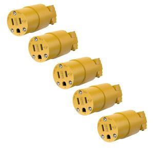 [미국배송] 에너라이트 스트레이트 블레이드 커넥터 콤보 NEMA 5-15R 15A 125VAC 상업 및 산업 등급 2극 3와이어 UL 상장 66241-Y-5PCS 노란색 5팩