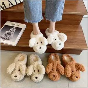 (색상 크림40(240-250))잔량덤핑 강아지 털슬리퍼 댕댕이 털신 겨울 보온 푸들 털실내화 거실화