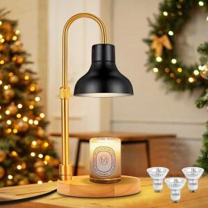 타이머와 3개의 전구가 있는 캔들 워머 램프 가능, 높이와 밝기 조절 병 캔들을 위한 전기 워머, 집 난방 선물 새 홈 데코 블랙