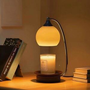 타이머 가능한 코자오라 빈티지 캔들 워머 램프, 앰버 유리 그늘막 및 6인치 와이드 우드 베이스 - 무드 조명, 여성/남성을 위한 선물, 크리스마스 생일 홈 데코, 전구 2개가 달린
