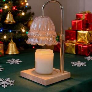 웜시티 유리 꽃 램프 모양의 캔들 워머 램프, 높이 조절 가능한 버너 타이머 및 디머, 나무 베이스 워머, 여성용 선물 앰버