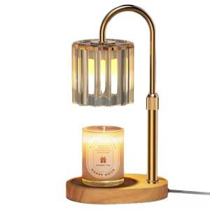 타이머가 있는 바이브프로 크리스탈 캔들 워머 램프, 밝기 조절 가능, 우드 베이스, 골드