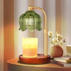 타이머가 있는 신센텐 조절식 플라워 캔들 워머 램프, 병 캔들을 위한 로터스 튤립 유리 라이트, 전기 워밍 멜터, 여성 엄마를 선물, 빈티지 침실 장식 그린