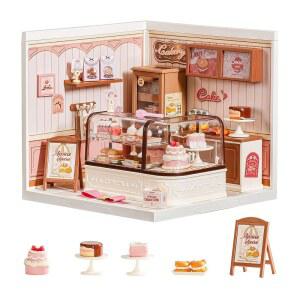 슈퍼 크리에이터 키트, 플라스틱 미니 하우스, 가능한 크래프, 청소년 및 LED가 장착된 DIY 미니어처 하우스 놀이를 위한 취미 선물용 빌딩 세트 맛있는 케이크 가게