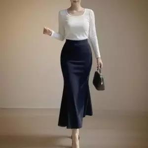 KCK1896여성용 따뜻한 기모 머메이드 롱 스커트 가을겨울용